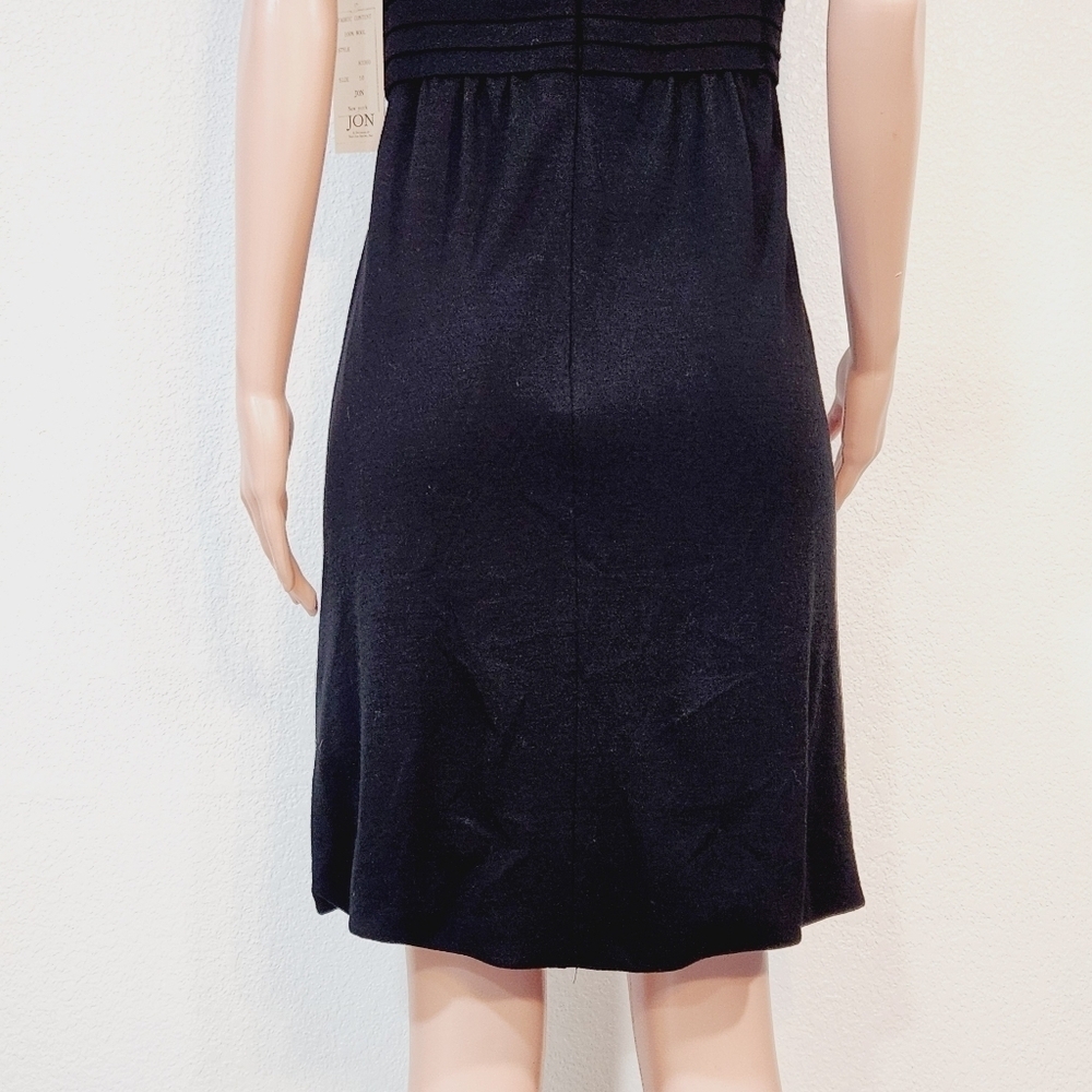 Jôn Jones Of NY NWT Black Wool Empire Plunge Faux Wrap Style Lbd Cocktail - Picture 4 of 13
